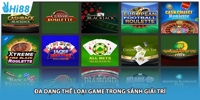 Đa dạng thể loại game trong sảnh giải trí
