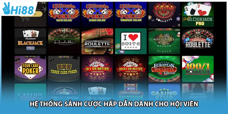 Hệ thống sảnh cược hấp dẫn dành cho hội viên