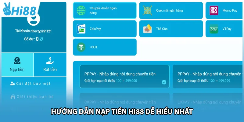 Hướng dẫn nạp tiền Hi88 dễ hiểu nhất